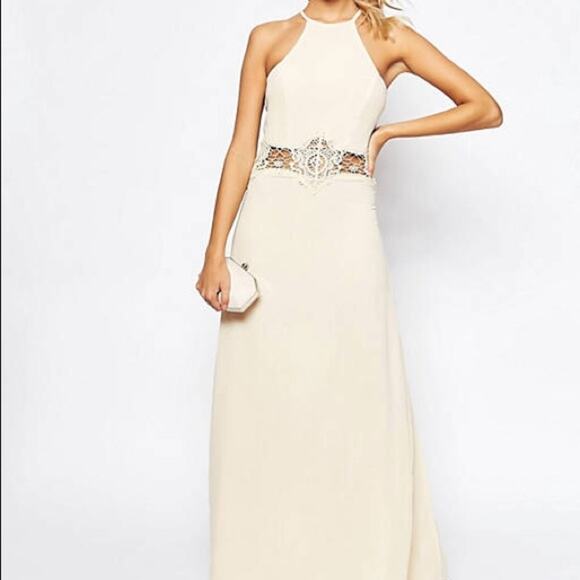 NWT Jarlo London ASOS Cream Aden Maxi Dress Lace Insert Waist Size XS/8 - Picture 2 of 12